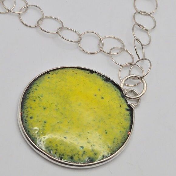 Sterling‎ Silver Enamel Necklace Artisan Handcrafted Chain Boho Floral Pendant - Picture 6 of 7